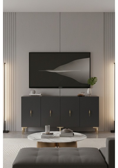 Ka1527ag Salkım Konsol Ve Tv Sehpası Antrasit-gold 150cm