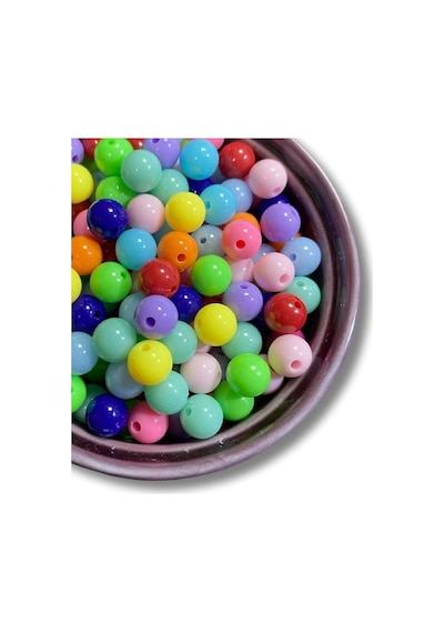 100 Adet Pastel Tonlarda 10mm Karışık Renk Ince Delikli Akrilik Boncuk