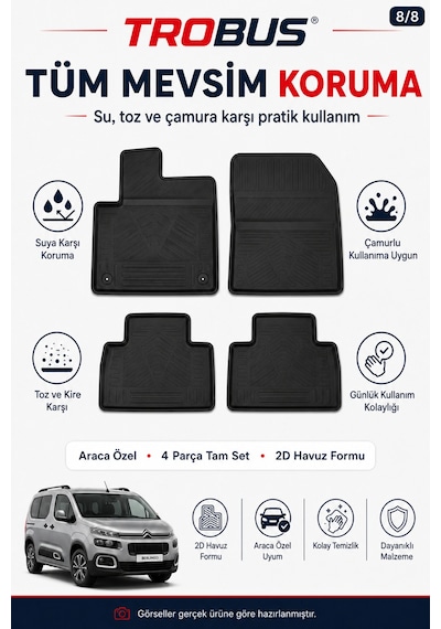 Trobus Citroen Berlingo 2019+ Kısa Şasi 2d Havuzlu Paspas