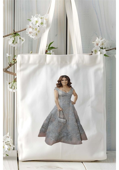 Art Hediye Salma Hayek Baskılı Bez Çanta Kişiye Özel Model 2 Çok Renkli