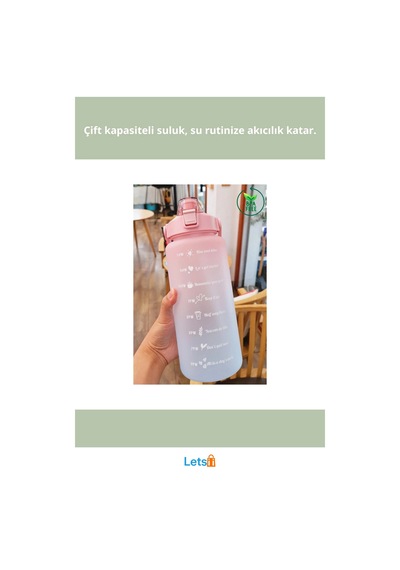 Motivasyonel Su Matarası 2000 Ml Ve 900 Ml Pipetli Çok Renkli