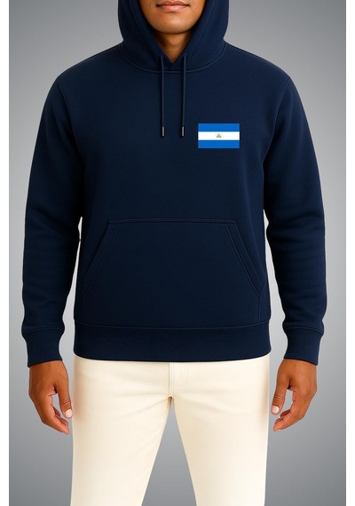 Bahriyeli Collection Kapüşonlu Nikaragua Bayrağı Cep Baskılı Unisex Sweatshirt Lacivert