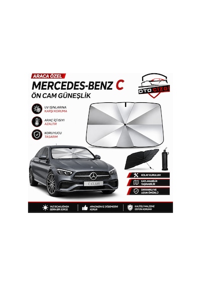 Mercedes C Şemsiye Tip Ön Cam Güneşliği Katlanabilir Uv Korumalı Araç Cam Güneşlik