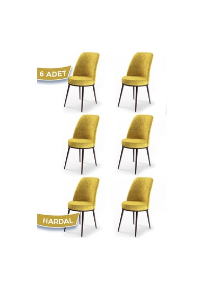 Canisa Concept Dexa Serisi Hardal Renk 6 Adet Sandalye, Renk Hardal, Ayaklar Kahverengi Hardal