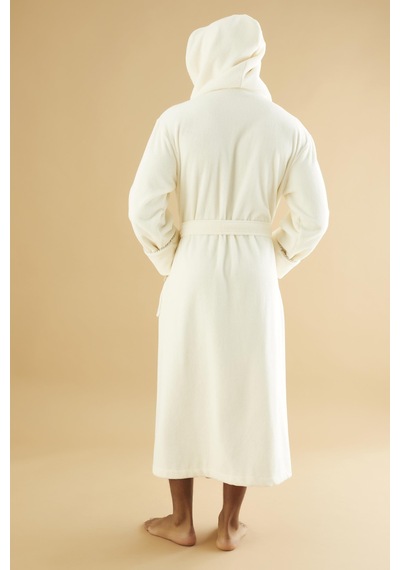 Uzun Kapüşonlu Triga Bambu Cotton Bayan Bornoz Krem