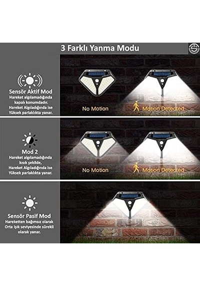 Technosmart 102 Ledli Solar Güneş Enerjili 3 Modlu Bahçe Aydınlatması Hareket Sensörlü Lamba