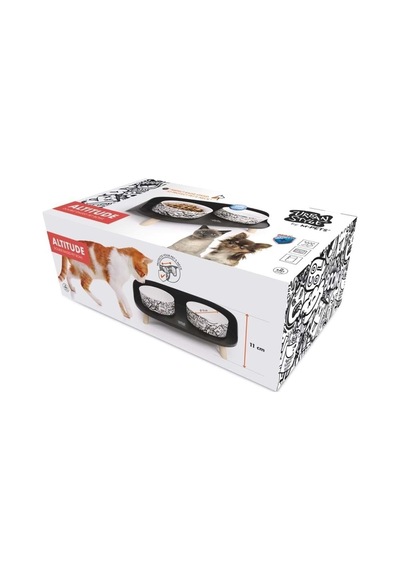 M-pets Altitude Urban Style Double Raised Pet Bowl 2li Siyah Beyaz