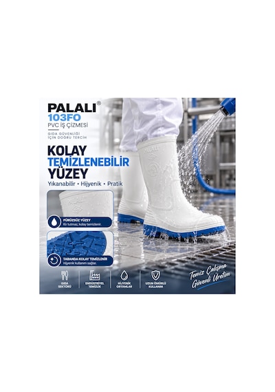 103fo Kısa Beyaz Pvc Su Geçirmez İş Çizmesi Gıda Hijyen Sanayi Mutfak Çizmesi Palalı 103 Fo