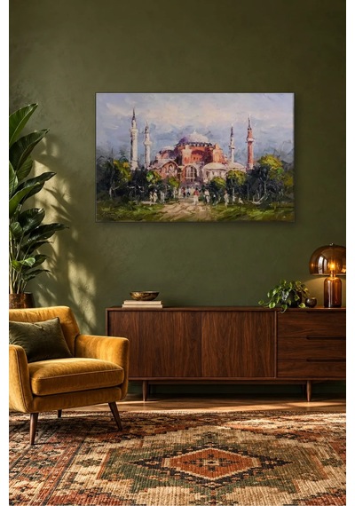 Fida Yağlı Boya Ayasofya Ve Bahçesinde Yürüyenler Canvas Tablo Çok Renkli