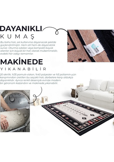 Bigghome Çift Taraflı Kilim, Makinede Yıkanabilir, Modern Desenli, 120 180 Cm, Sa1534a
