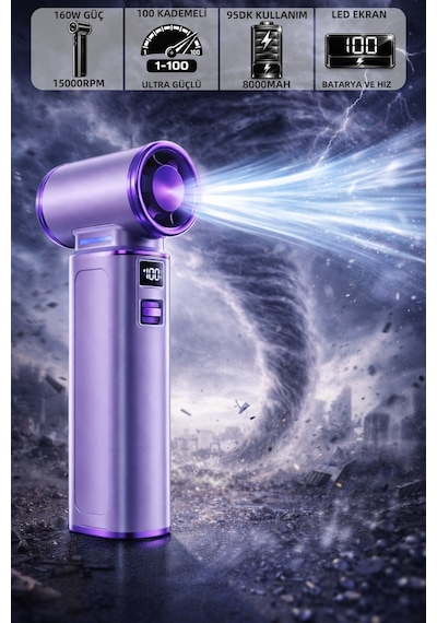 Mioji AD72 Pro 8000MAH 150000RPM Taşınabilir Güçlü Hava Üfleme Cihazı - Mor