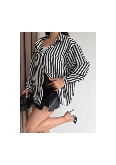 Unika Boutique Çizgili Oversize Gömlek Siyah