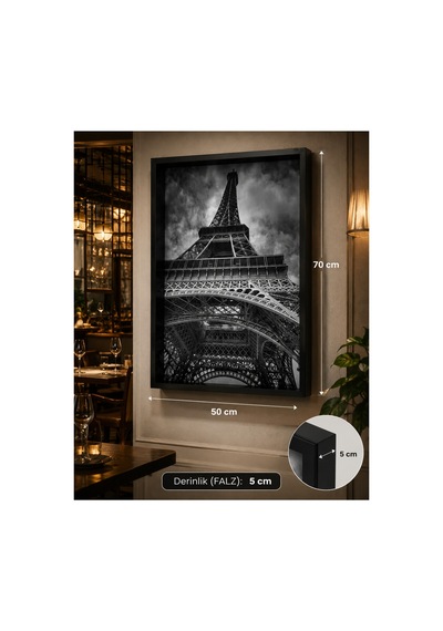 Eyfel Kulesi Mdf Çerçeveli Tablo 70x50 Cm 5 Cm Derin Çerçeve Premium Kanvas Tuval Baskı Modern Eyfel Kulesi Mdf Çerçeveli Tablo 70x50 Cm 5 Cm Derin Çerçeve Premium Kanvas Tuval Baskı Modern