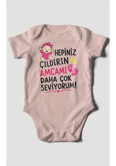 Morivokids Amcaya Özel Kısa Kollu Bebek Body %100 Pamuk Zbn166-kk Pastel Pembe