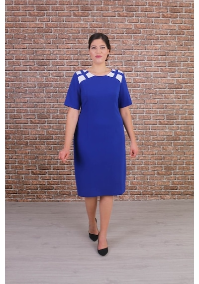 Nidya Moda Büyük Beden Kadın Saks Abiye Elbise-4152Sx Saks Mavi
