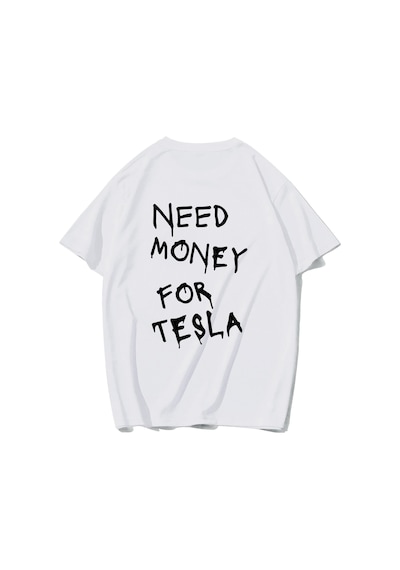 Brz Collectıon Brz Collection Unisex Oversize Tesla Need Money For Tesla T-shirt Beyaz