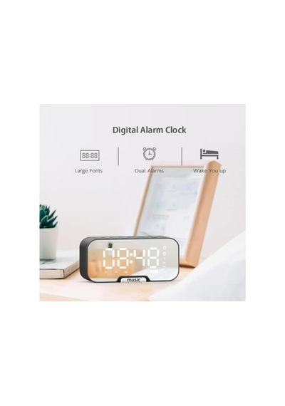 Bluetooth Hoparlör Fm Radyo Led Ayna Ekranlı Dijital Çalar Saat Masa Üstü Alarm Termometre