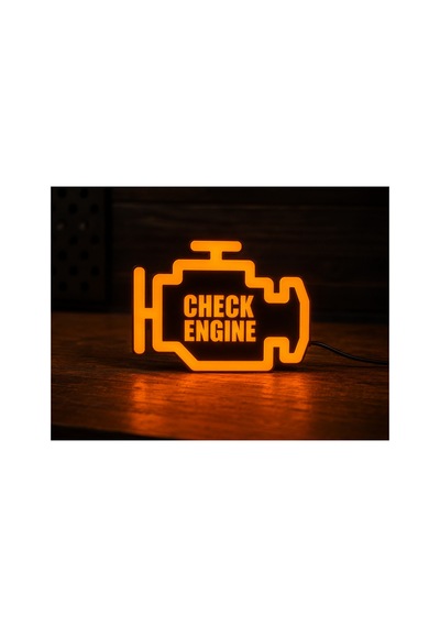 Check Engine Led Lightbox Dekoratif Motor Arıza Lambası Duvar Dekoru 15x12 Cm Turuncu