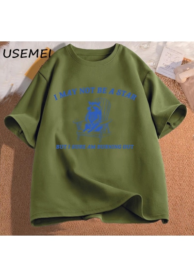 Flood Of Style Erkek Tişörtü Komik Grafik T Shirt Ben Bir Yıldız Olmayabilir Ama Eminim Dışarı Yanan Baskılı Yeşil
