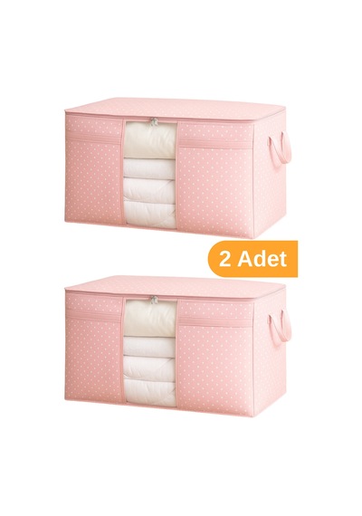 Serstil 2 Adet - Pencereli Yastık Yorgan Hurcu 75 X 40 X 40 Cm - Pembe Benekli