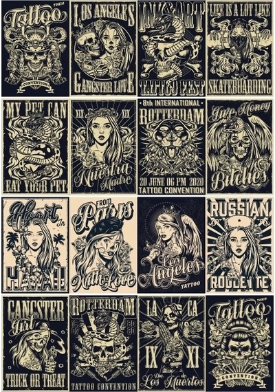 Vintage Poster Sticker 16 Parça Telefon, Tablet, Defter, Laptop Sticker