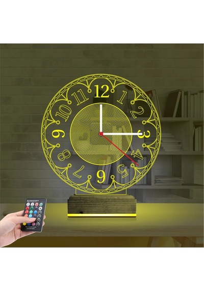 Luvivia Klasik Saat Saatli 3d Lamba - Masa Gece Lambası Şeffaf