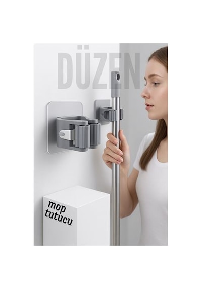 Zenvac Yapışkanlı Pratik Mop Ve Süpürge Tutucu Duvara Monte, Kolay Kurulum Zenvac29 Renkli