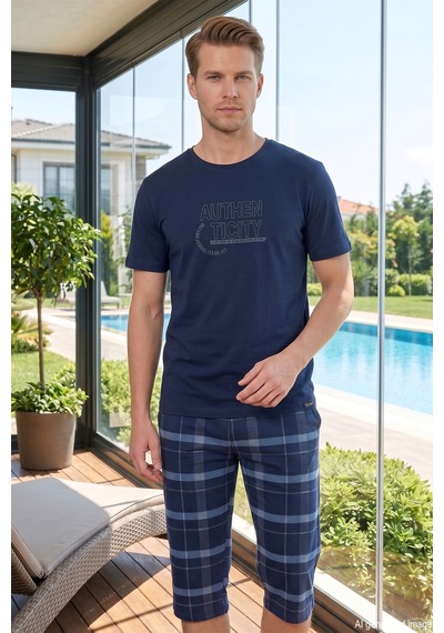 Remsa Erkek Kısa Kol Kaprili Süprem Kumaş Pijama Takımı 2377 Lacivert