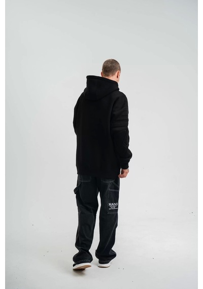 Double Oversize Kapşonlu Nakışlı Sweatshirt - Siyah Siyah