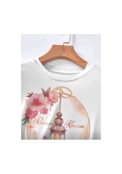 Stil X Ramazan Bayramı Baskılı Kız Çocuk Tshirt, %100 Pamuklu Kumaş Beyaz-4