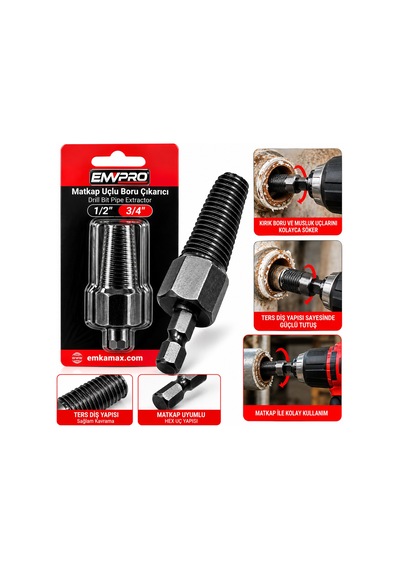 Matkap Uçlu Boru Çıkarıcı 1/2 Inc -3/4 Inc 5671 Hemengoxgoitl