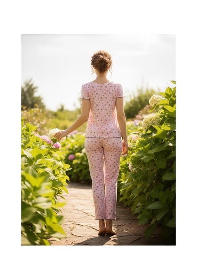 Siyah İnci Dantelli Fitilli Kaşkorse Örme Pijama Takım 26120552 Pembe