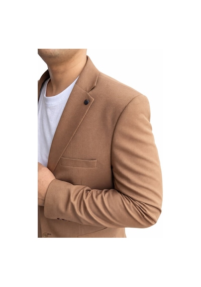 Erkek Slim Fit Mikro Dokulu Takım Elbise Çift Düğmeli Modern Kesim Vizon