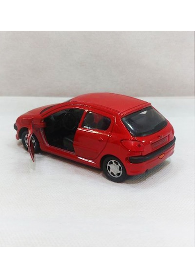 Peugeot 206 - Metal - Çekbrak - Kırmızı 13cm 1:36 Çok Renkli