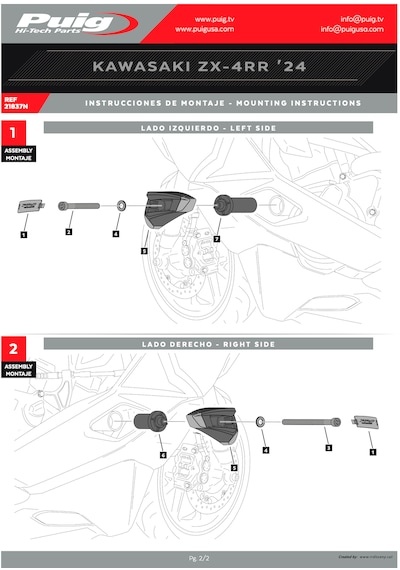 Kawasaki Zx4r Zx4rr Ninja 2024-2025 Puig Pro 2.0 Koruma Takozu Gri