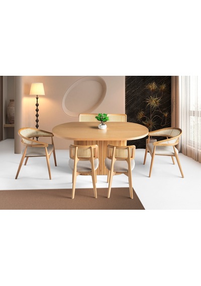 Terra Oval Natural Ahşap Bohem Masa 80x160 Natural Ayak - Natural Üst