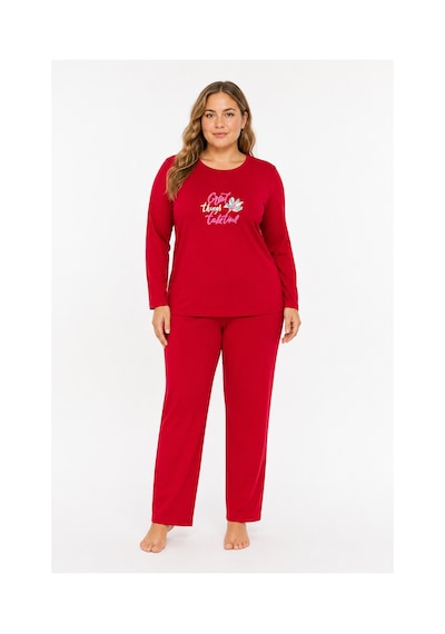 Sleeproom Büyük Beden Kadın Mevsimlik Great Things Desen Kırmızı Pijama Takımı