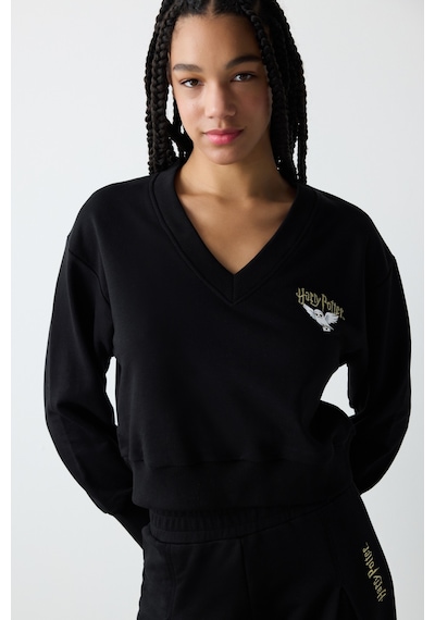 Penti Siyah V Yaka Harry Potter Baskılı Sweatshirt Siyah Siyah