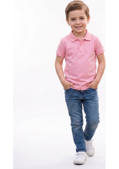 Nacar Store Unisex Çocuk Polo Yaka Kısa Kollu Lakost Tişört Okula Dönüş Pembe