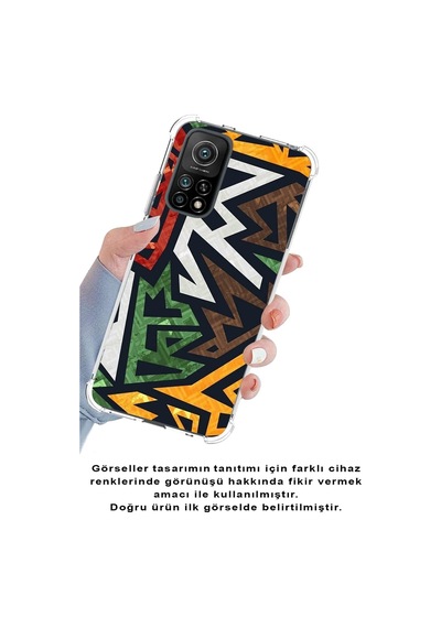 Xiaomi Redmi Note 9 Köşe Korumalı Antişok Kapak Soyut Grafiti Tasarımlı Şeffaf Silikon Kılıf