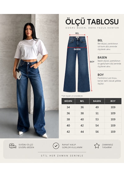 Zdn Jeans Yüksek Bel Wide Leg Jean Pantolon Mavi - Mavi