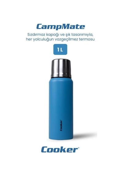 Ayrex Cooker Ckr-2081 1 Litre Çelik Termos 304 Paslanmaz Çelik, 24 Saat Sıcak / 48 Saat Soğuk Mavi Diğer
