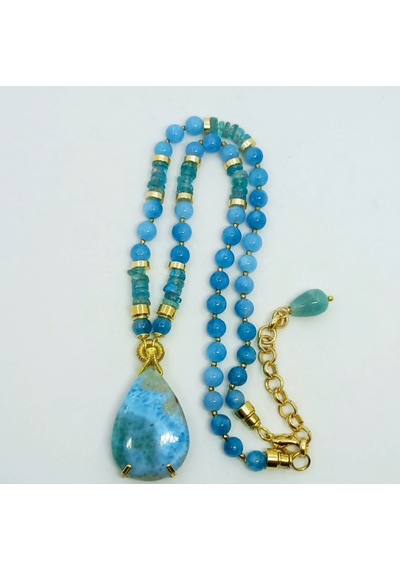 1525 Larimar El Yapımı Kolye Kırmızı