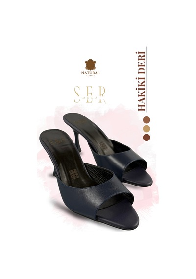 Sermoda Hakiki Deri Kadın Terlik - 7 Cm Topuklu Hakiki Deri Kadın Topuklu Terlik Lacivert Sermoda Hakiki Deri Kadın Terlik - 7 Cm Topuklu Hakiki Deri Kadın Topuklu Terlik Lacivert