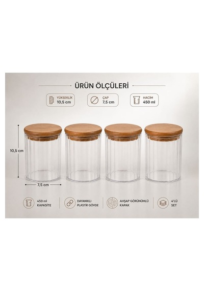 4 Lü Ahşap Kapaklı Akrilik Banyo Düzenleyici Seti Şeffaf