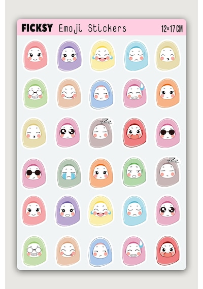 Sevimli Emoji Sticker Seti - 30 Adet Muslim Islam Ramazan Hijab Girl Etiket Çıkartma Diğer