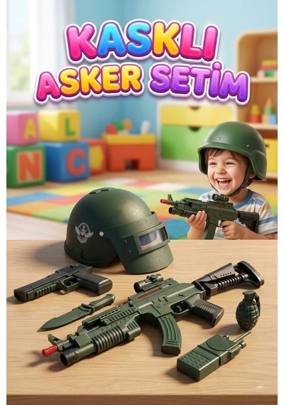 Kasklı Asker Setim Sesli Işıkllı 7 Parçalı Aksiyon Dolu Askeri Oyuncak Seti 8+ Yaş