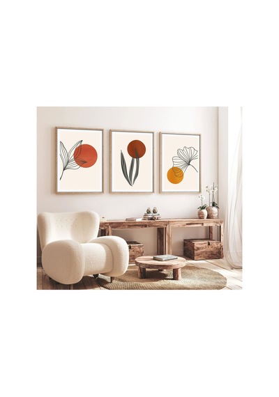Ahşap Çerçeveli Minimalist 3 Lü Tablo