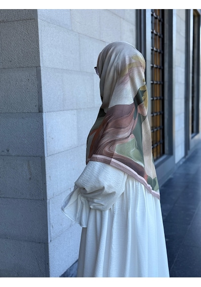 Qalortex Scarf Pamuklu Amber Desen Eşarp-haki