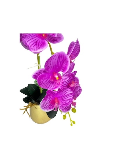 Yapay Çiçek Fuşya Islak Orkide Gold Metal Saksıda Seramik Saksıda Orkide 60cm